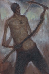 Chet Zar Death Playing Air Guitar on a Scythe Original Painting Study