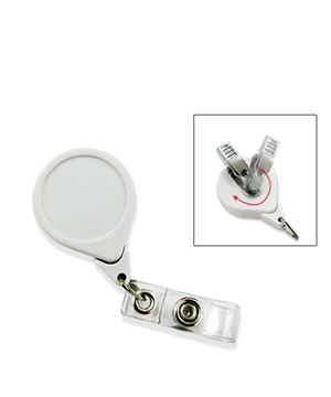 teardrop-shaped badge reels with retractable clips and clear vinyl straps