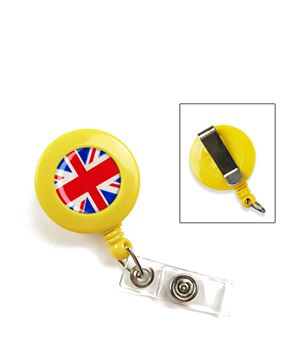 Flag badge reel | British flag badge reel with vinyl strap and belt clip