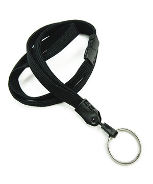 3/8 inch Black key ring lanyard with breakaway and split ring-blank-LNB320BBLK