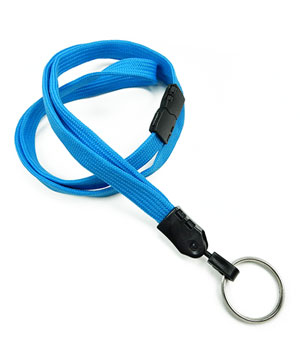 3/8 inch Blue key ring lanyard with breakaway and split ring-blank-LNB320BBLU