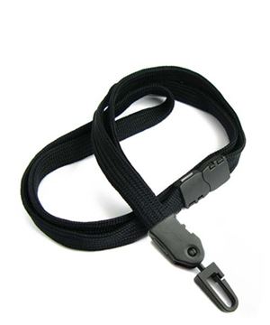 3/8 inch Black breakaway lanyard with a plastic rotating j hook-blank-LNB323BBLK