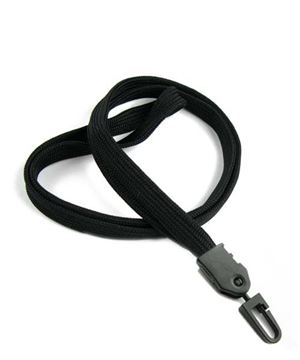 3/8 inch Black plain lanyard with a plastic ID hook-blank-LNB323NBLK