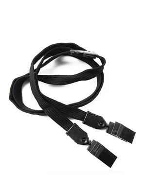 3/8 inch Black double clip lanyards attached breakaway and plastic clip on both ended-blank-LNB324BBLK