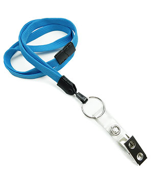 3/8 inch Blue breakaway lanyards attached key ring with ID strap clip-blank-LNB327BBLU