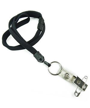 3/8 inch Black breakaway lanyard attached split ring with ID strap pin clip-blank-LNB32BBBLK