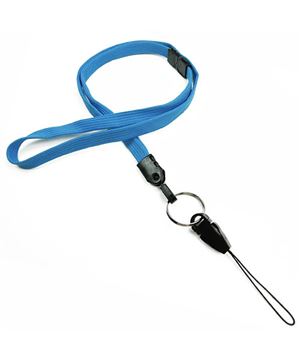 3/8 inch Blue breakaway lanyard attached key ring with quick release strap connector-blank-LNB32DBBLU