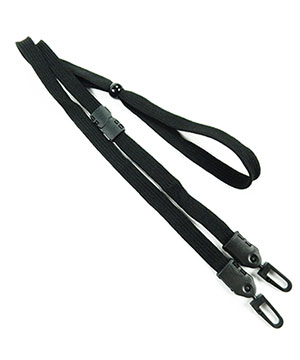 3/8 inch Black mask lanyard with breakaway and double hook and adjustable bead-blank-LNB32MBBLK