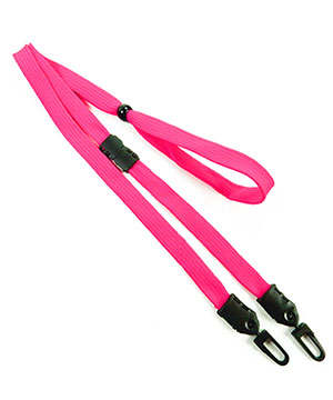 3/8 inch Hot pink mask lanyard with breakaway and double hook and adjustable bead-blank-LNB32MBHPK