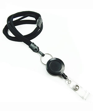 3/8 inch Black breakaway lanyard attached split ring with retractable ID reel-blank-LNB32RBBLK