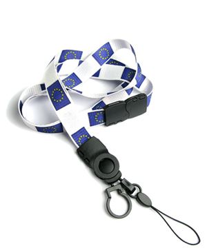 The single color European Union flag lanyards with cellphone keepers and key rings.