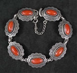 LOVELY NAVAJO CORAL AND SILVER LINK BRACELET