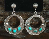 LOVELY 1940's FLAT HOOP AND TURQUOISE EARRINGS