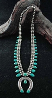 BEAUTIFUL BLUE GEM TURQUOISE SQUASH STYLE NECKLACE