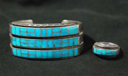 BEAUTIFUL ZUNI TURQUOISE BRACELET AND RING