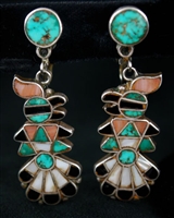 BEAUTIFUL ZUNI THUNDERBIRD INLAID EARRINGS