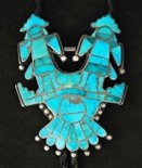 BEAUTIFUL TURQUOISE ZUNI DOUBLE MAN BOLO TIE