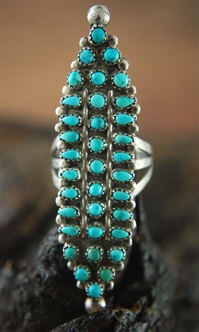 ZUNI SNAKE EYE MORENCI TURQUOISE CLUSTER RING