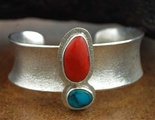 OLIN TSINIGINE CORAL AND BISBEE TURQUOISE BRACELET