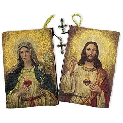 Sacred Hearts of Jesus and Mary Rosary Icon Pouch