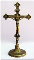 Crucifix in Antique Brass, standing with round base 11.5"