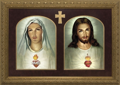 Traditional Sacred & Immaculate Heart Framed Image, 10" X 15"