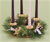 14" ADVENT WREATH WITH PURPLE RIBBON & GOLD PINE CONES, W/O CANDLES