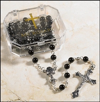 Black First Communion Rosary in Plastic Case