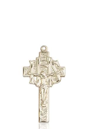 0099KT <br/>14kt Gold Crucifix-IHS Medal