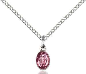0205PKSS/18SS <br/>Sterling Silver Miraculous Pink Epoxy Pendant