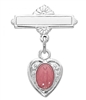 Sterling Silver Pink Miraculous Medal Rhodium Finish Baby Pin