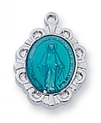 Sterling Silver Blue Miraculous Medal 16" Chain & Box