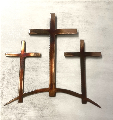 Three Crosses on a Hill Metal Wall Art