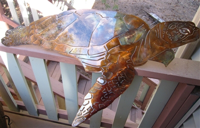 Aquatic Large Sea Turtle Metal Decor copper/bronze plated 34"