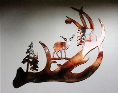 Deer Antler Scene Metal Wall Art