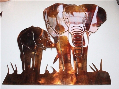 Elephant Pair Metal Wall Art Accent