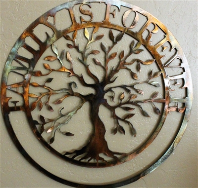 Family is Forever Olive Tree Metal Wall Art