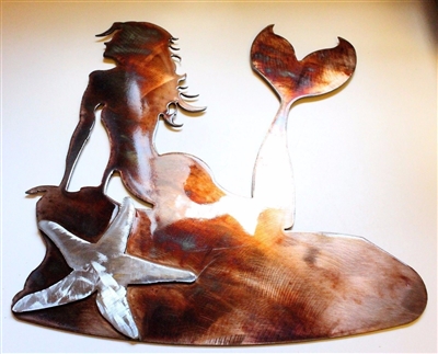 Mermaid on the Rocks Metal Art