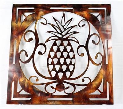 Ornamental Square Pineapple 24" Metal Wall Art