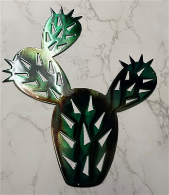 Green Marbled Prickly Pear Cactus Metal Art
