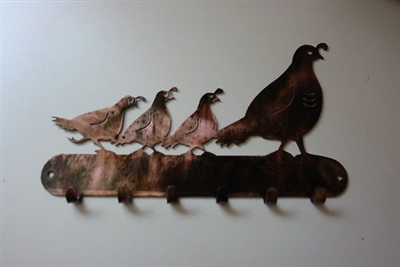 Quail Mama & Chicks Key rack - Copper/Bronze