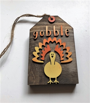 Gobble Turkey Wooden Tag Tiered Tray Shelf Accent