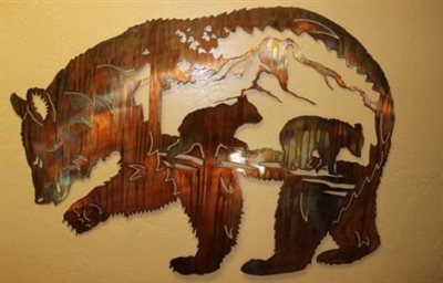 Bears in the Mountain Metal Wall Art