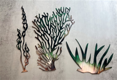 Coral Branch Trio Copper and Bronzed Marbled Green