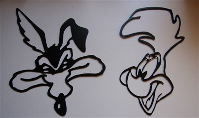 Wile E Coyote and Roadrunner heads Metal Wall Art