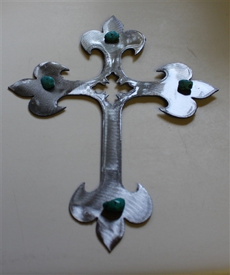 Turquoise & Steel Metal Art Cross