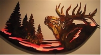 Elk in the Woods Curved Metal Art