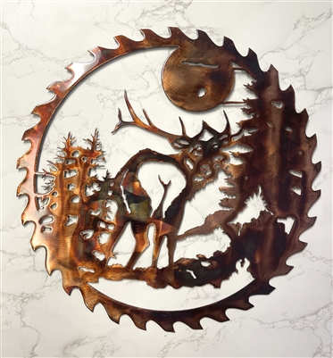 Elk in the woods Saw Blade Metal Wall Art