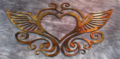 Ornamental Heart & Wings Metal Wall Decor