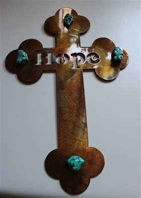 Hope Metal Wall Art Cross with Turquoise Stone Accents